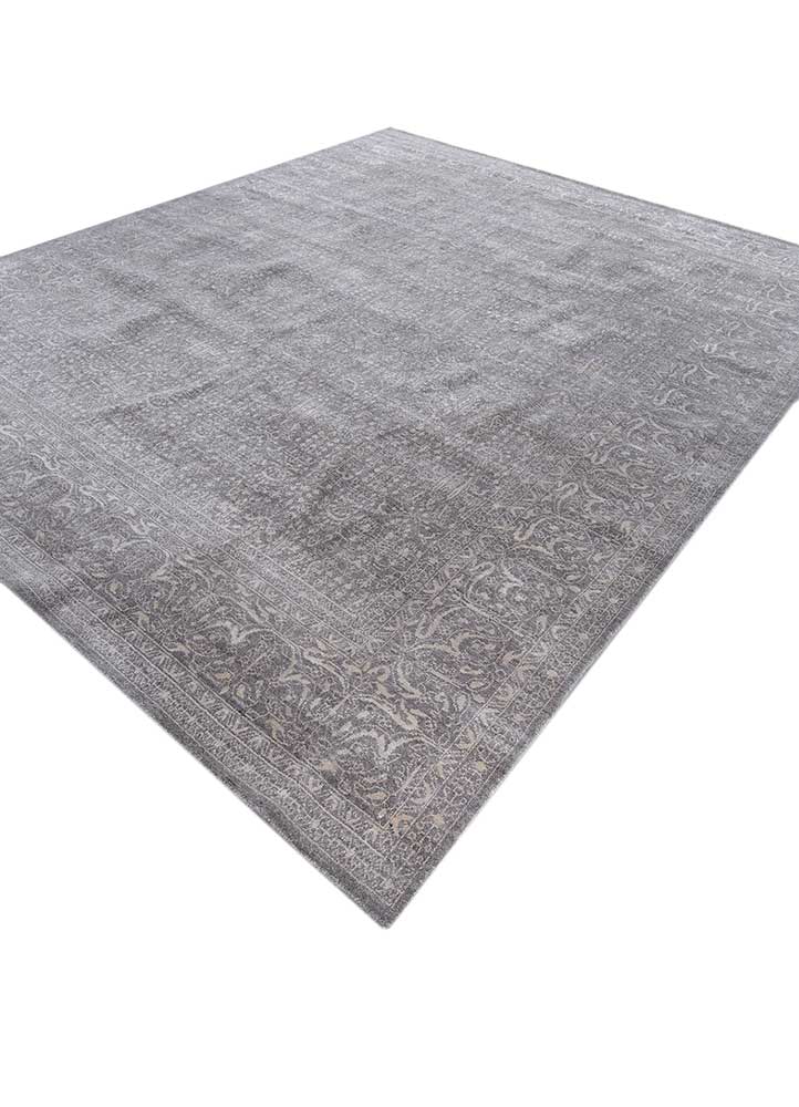 acar beige and brown wool and bamboo silk Hand Loom Rug - FloorShot