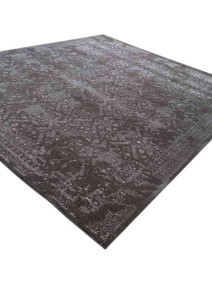 acar grey and black wool and bamboo silk Hand Loom Rug - FloorShot