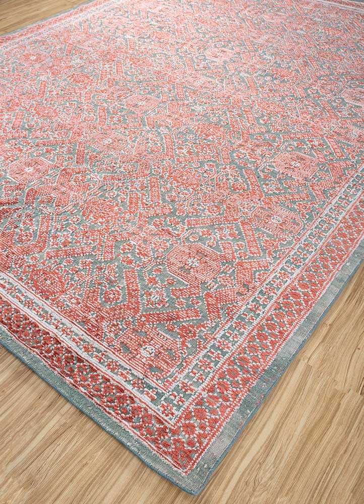 acar blue wool and bamboo silk Hand Loom Rug - FloorShot