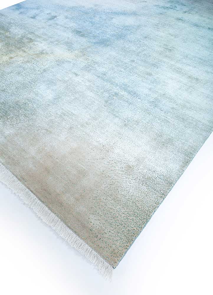 hidden by kavi blue wool and silk Hand Knotted Rug - FloorShot