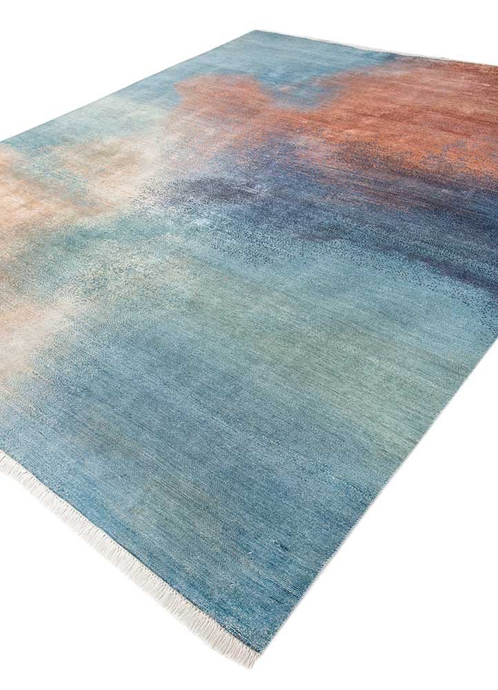 hidden by kavi blue wool and silk Hand Knotted Rug - FloorShot