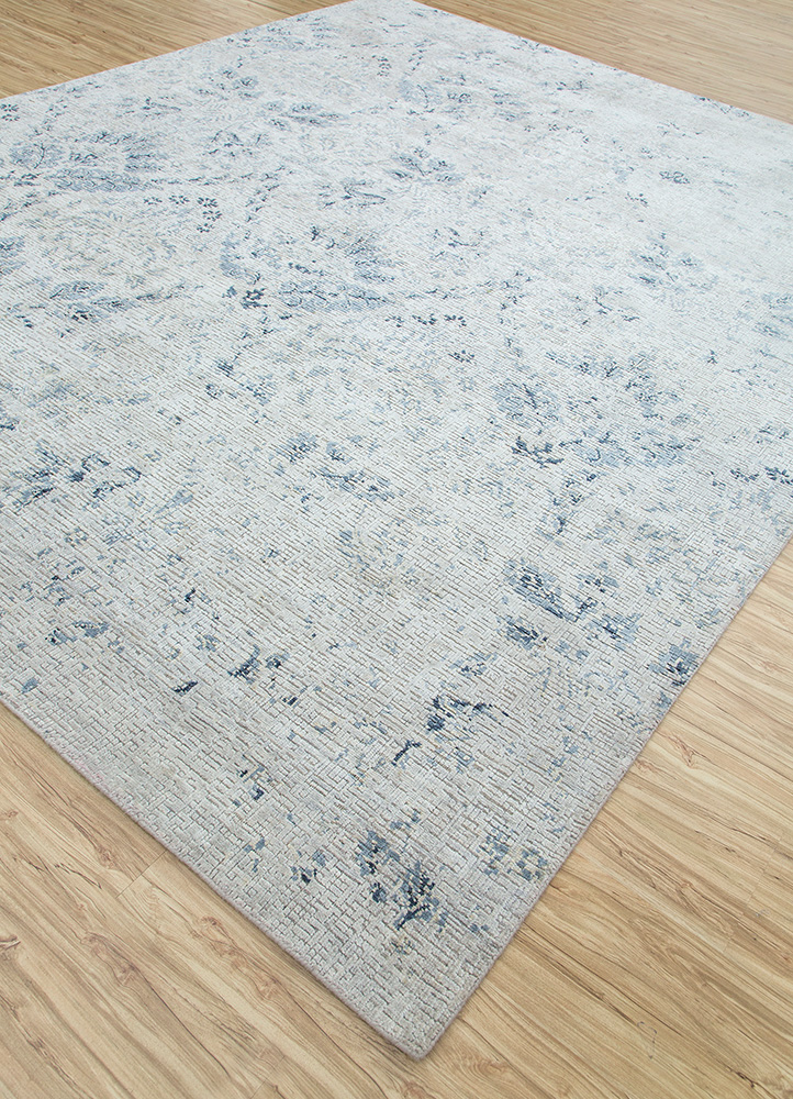 far east grey and black wool and silk Hand Knotted Rug - FloorShot