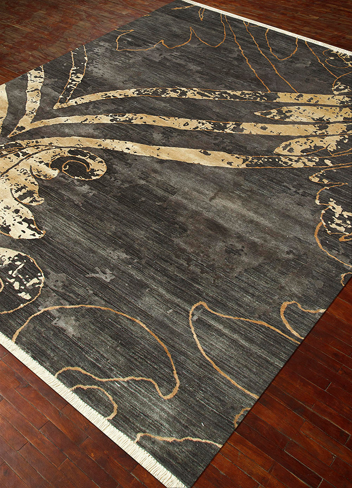 pansy grey and black wool and silk Hand Knotted Rug - FloorShot