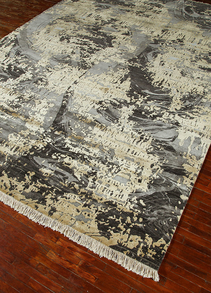 pansy grey and black wool and silk Hand Knotted Rug - FloorShot pansy grey and black wool and silk Hand Knotted Rug - FloorShot