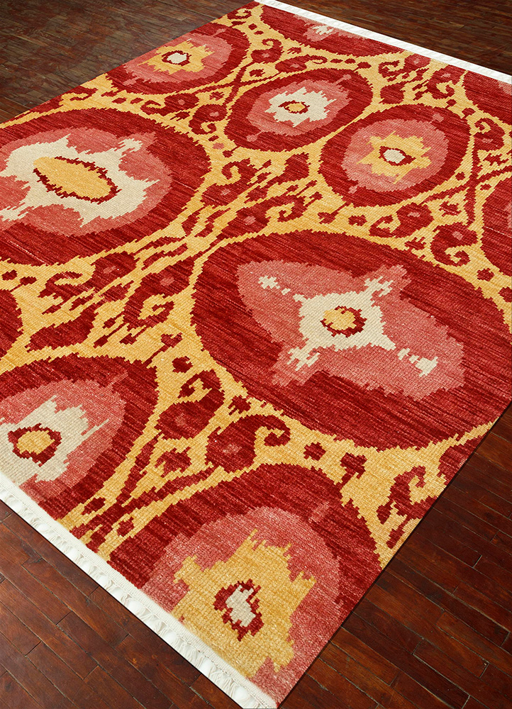 savana red and orange wool Hand Knotted Rug - FloorShot