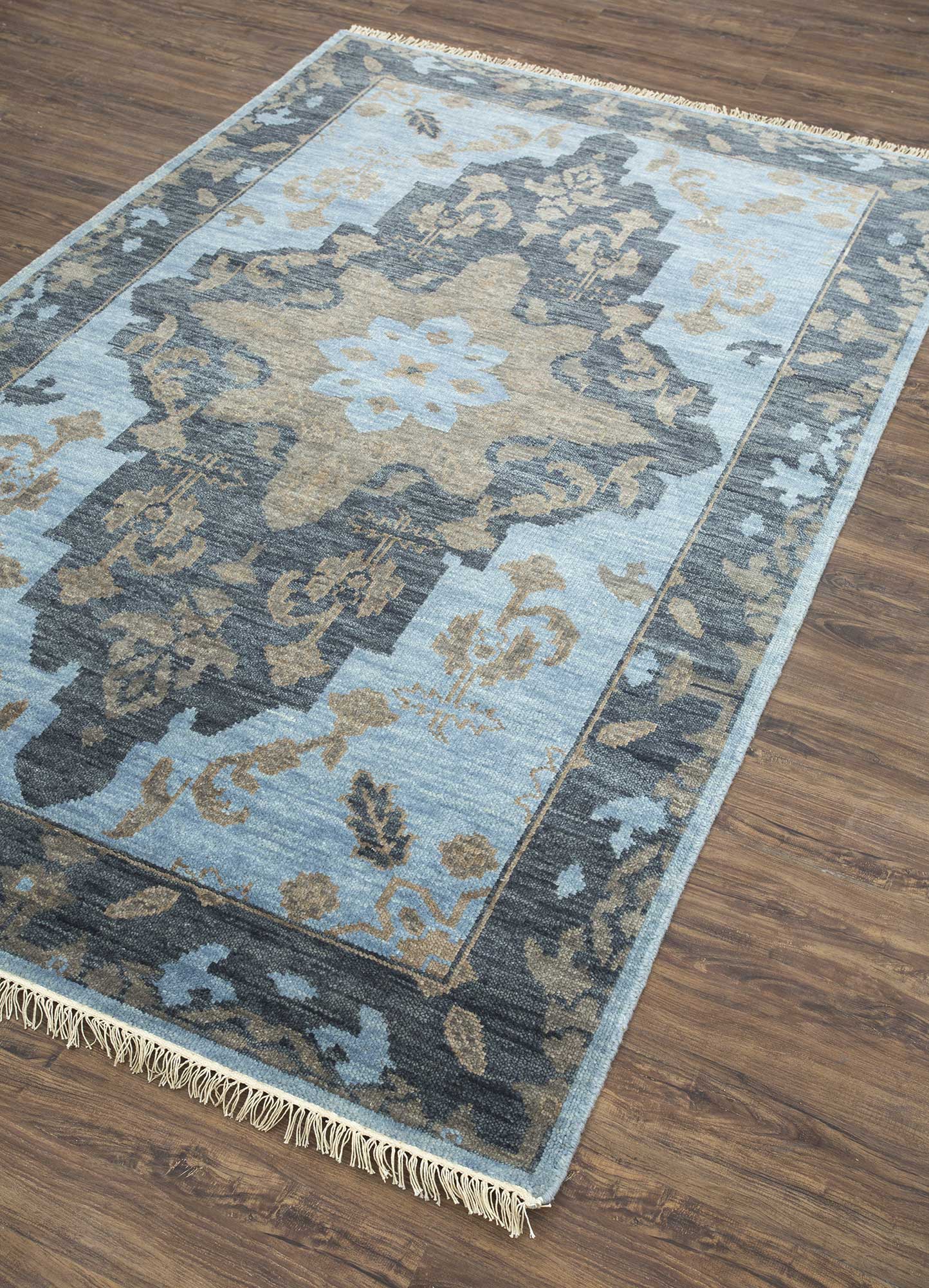 savana blue wool Hand Knotted Rug - FloorShot