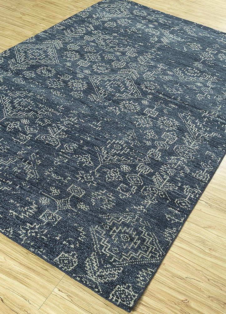 savana blue wool Hand Knotted Rug - FloorShot