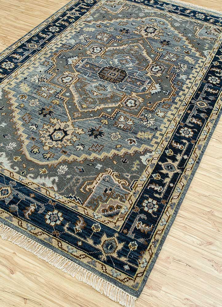 savana blue wool Hand Knotted Rug - FloorShot