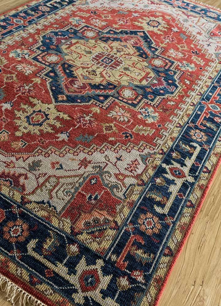 savana red and orange wool Hand Knotted Rug - FloorShot