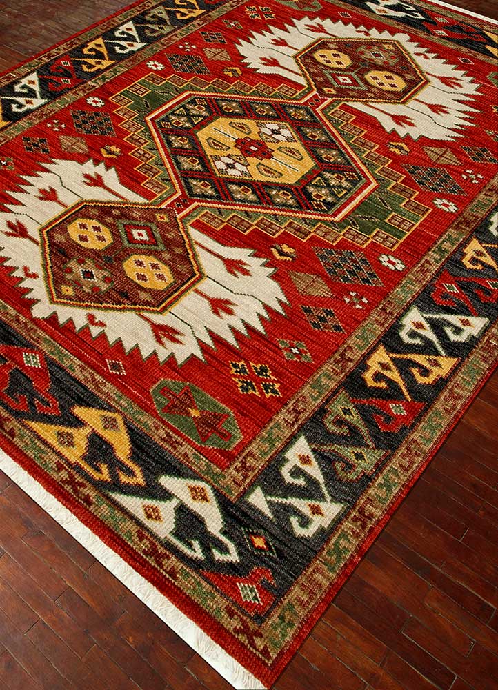 savana red and orange wool Hand Knotted Rug - FloorShot