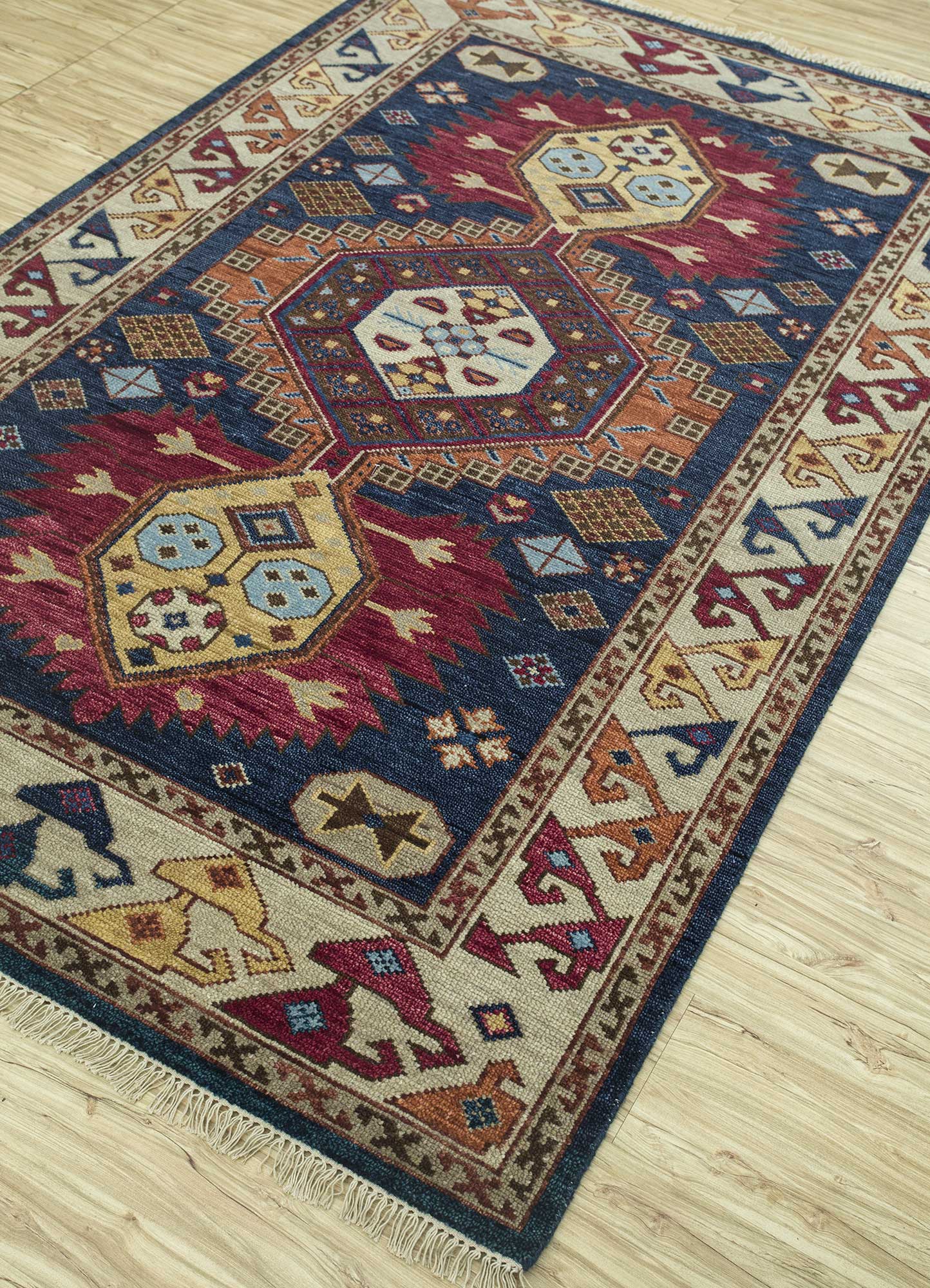 savana blue wool Hand Knotted Rug - FloorShot