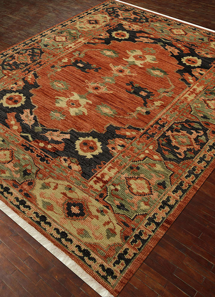 savana red and orange wool Hand Knotted Rug - FloorShot