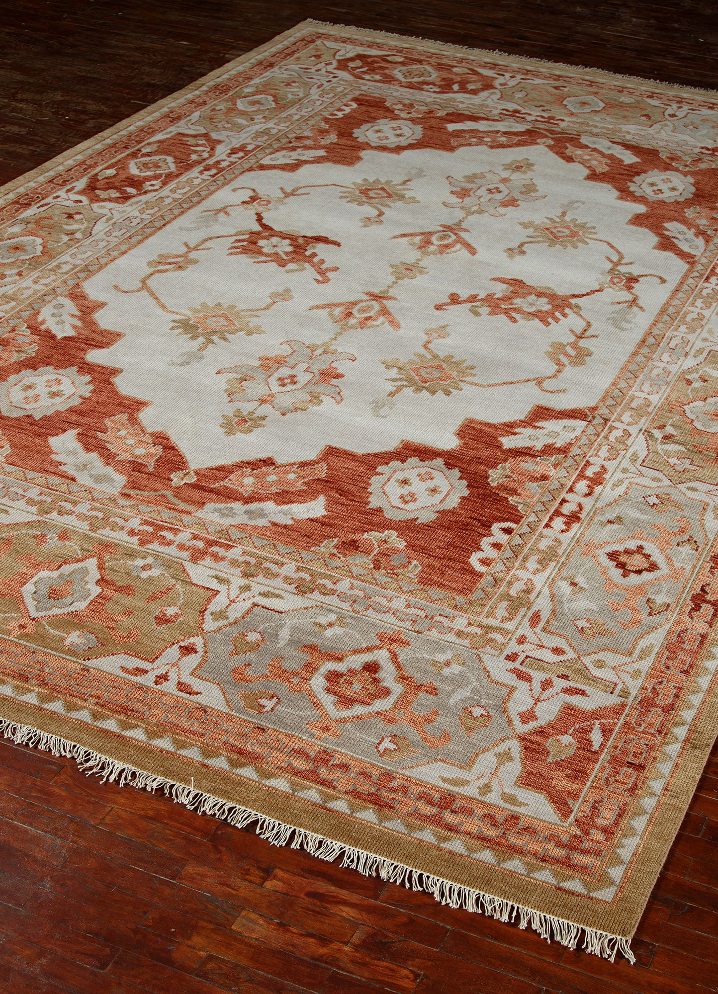 savana red and orange wool Hand Knotted Rug - FloorShot