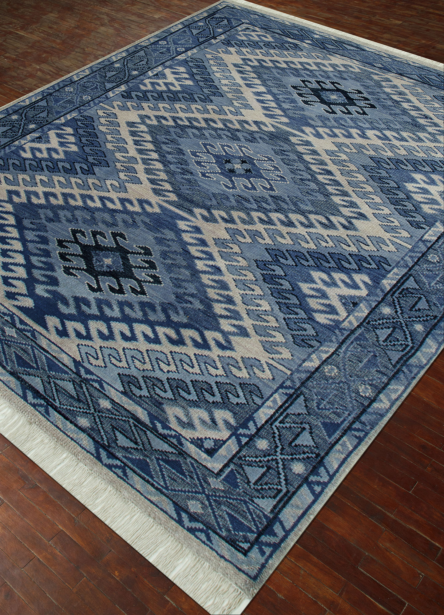 savana blue wool Hand Knotted Rug - FloorShot