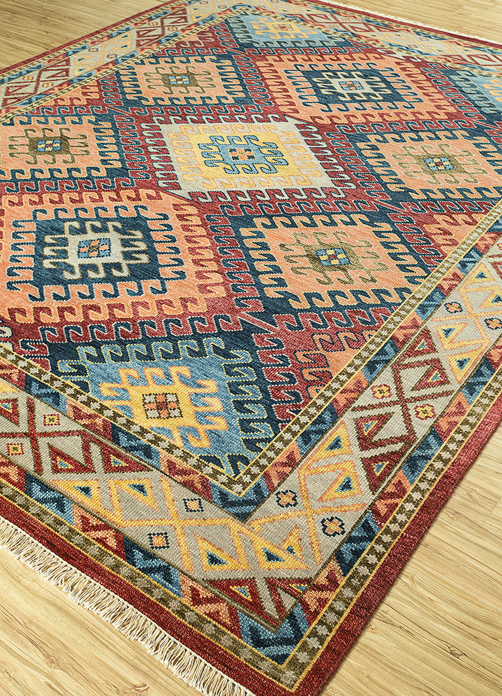 savana red and orange wool Hand Knotted Rug - FloorShot