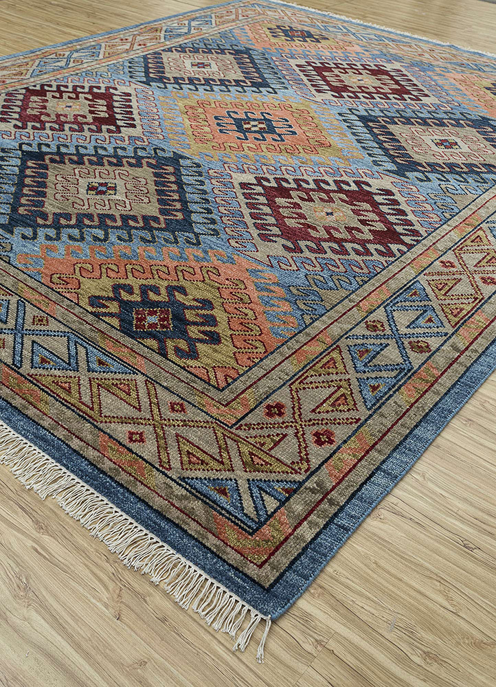 savana blue wool Hand Knotted Rug - FloorShot