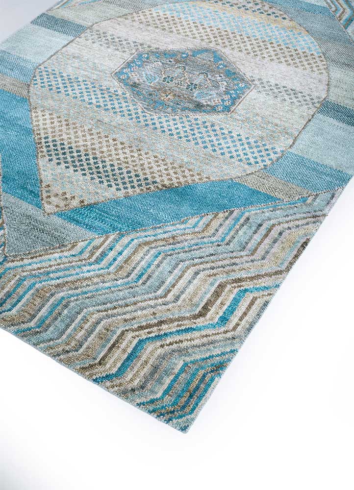 savana blue wool Hand Knotted Rug - FloorShot