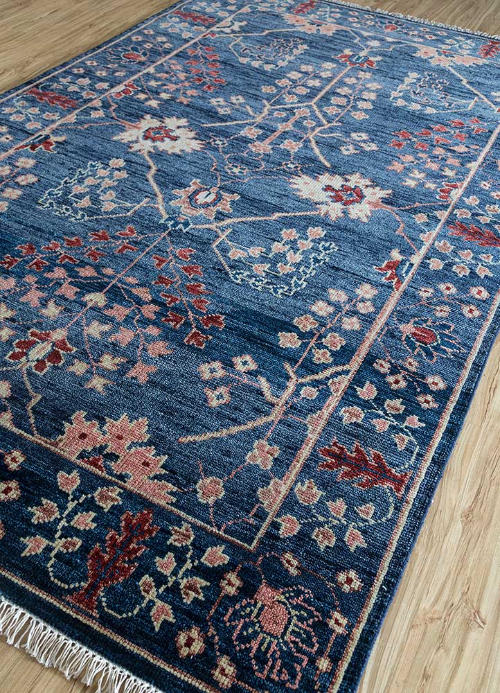 savana blue wool Hand Knotted Rug - FloorShot