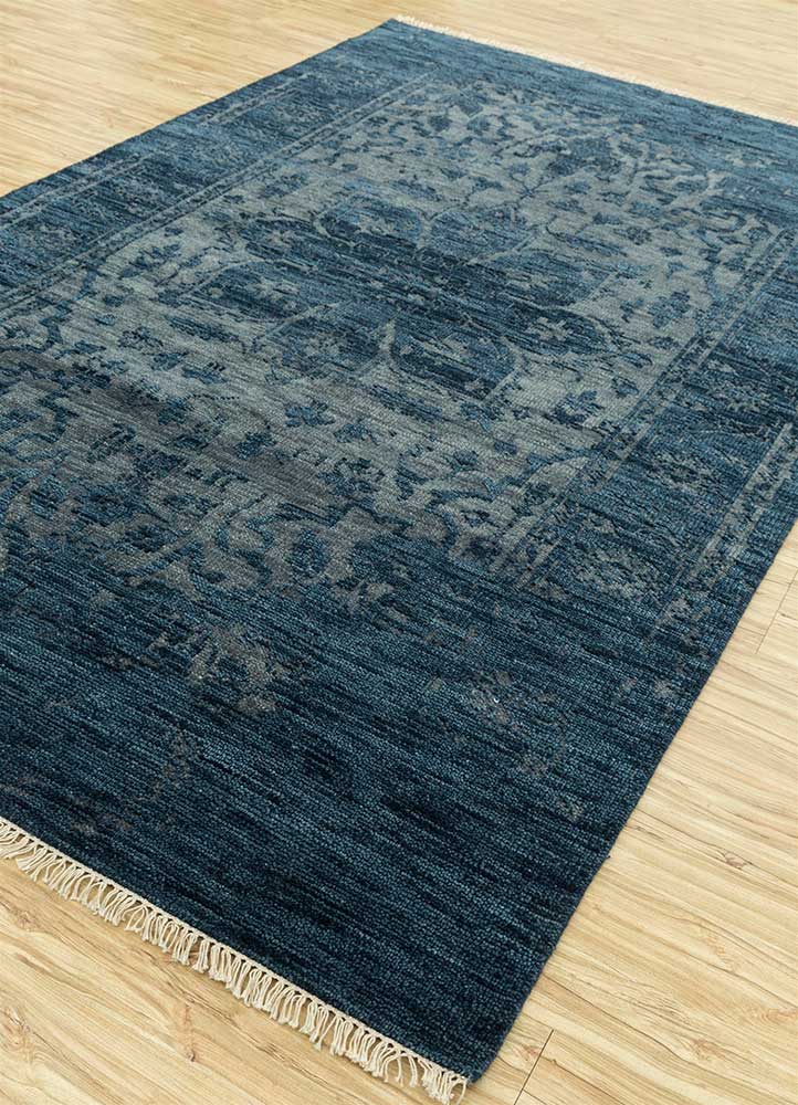 savana blue wool Hand Knotted Rug - FloorShot