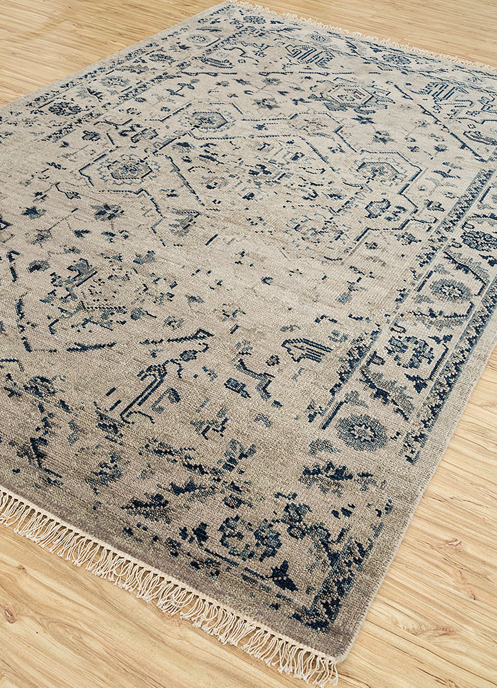 savana beige and brown wool Hand Knotted Rug - FloorShot