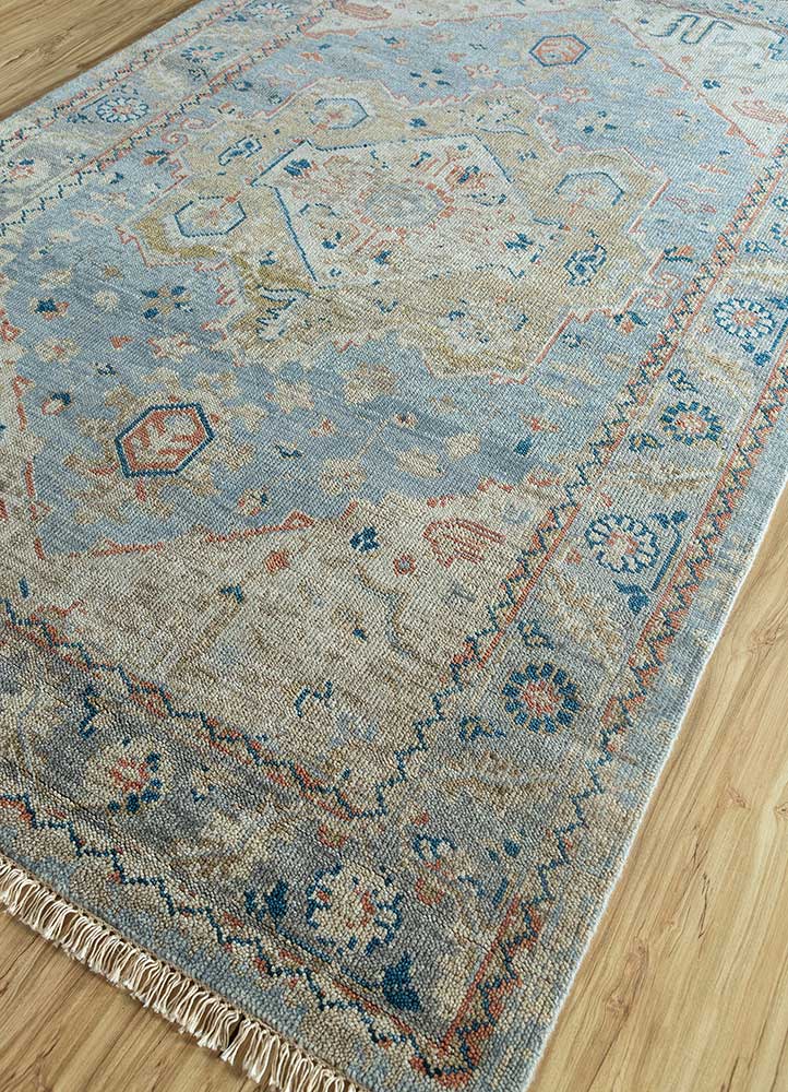 savana blue wool Hand Knotted Rug - FloorShot