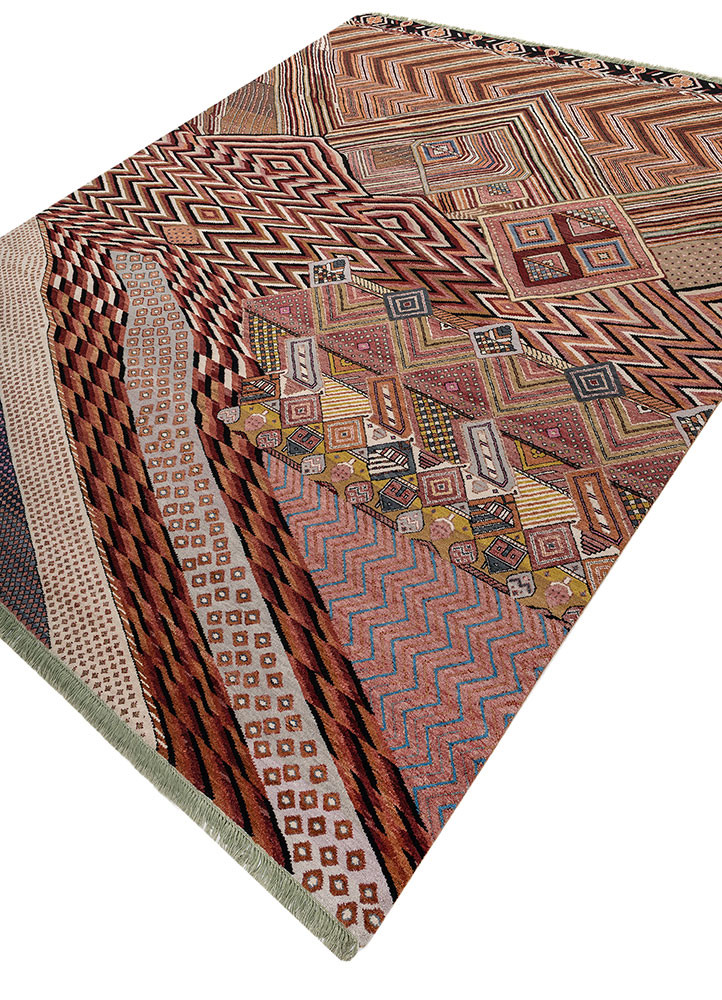 manchaha red and orange wool Hand Knotted Rug - FloorShot manchaha red and orange wool Hand Knotted Rug - FloorShot