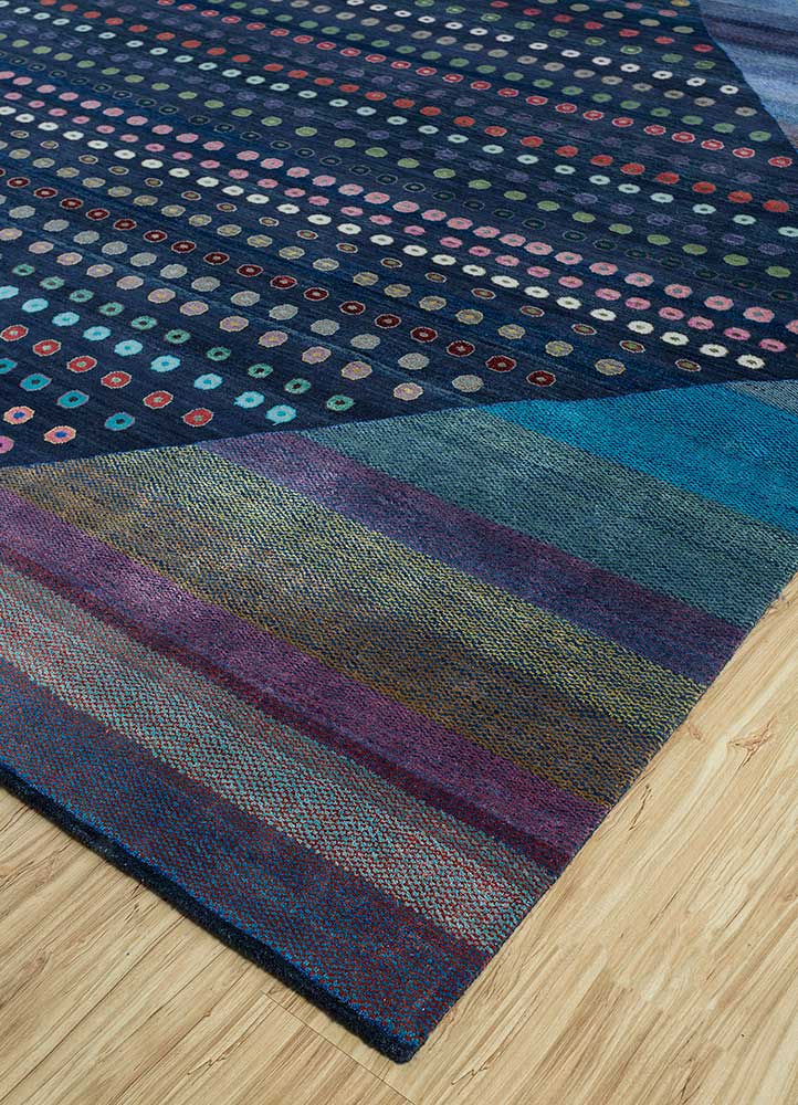 manchaha blue wool and bamboo silk Hand Knotted Rug - FloorShot