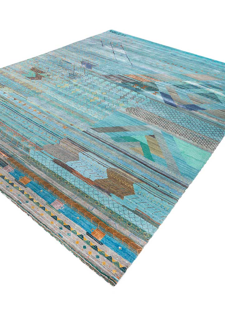 freedom manchaha blue wool and bamboo silk Hand Knotted Rug - FloorShot