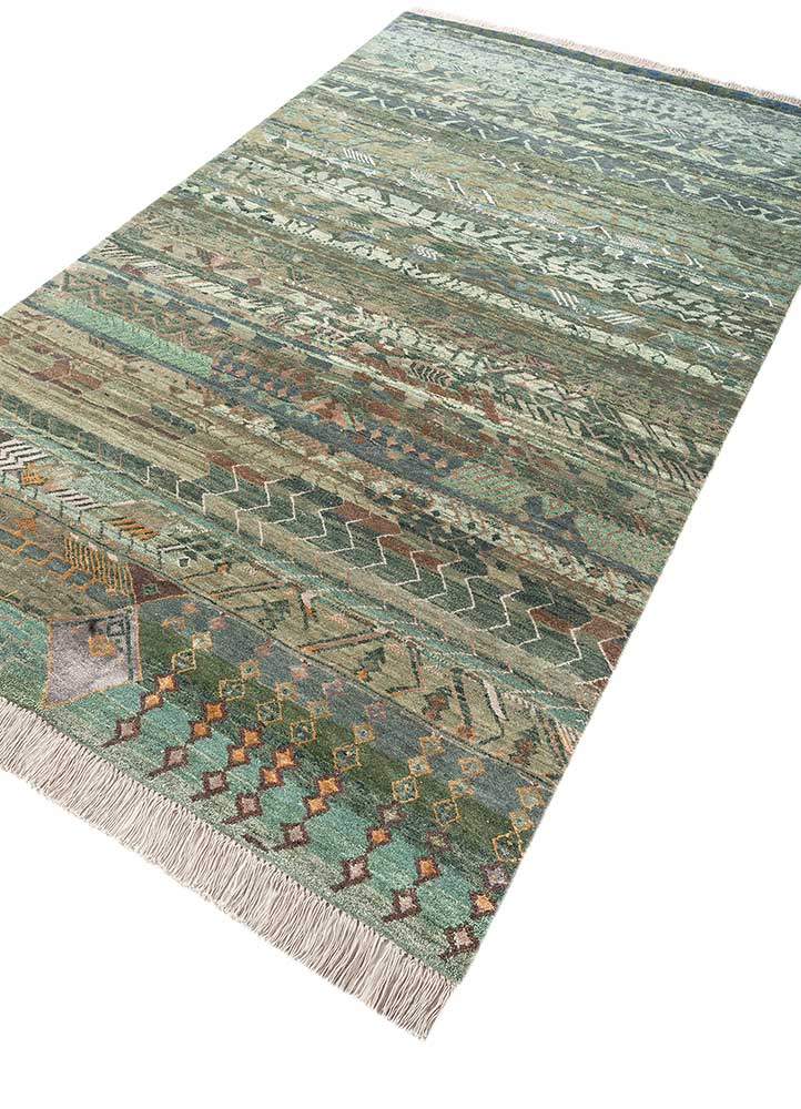 manchaha green wool and bamboo silk Hand Knotted Rug - FloorShot