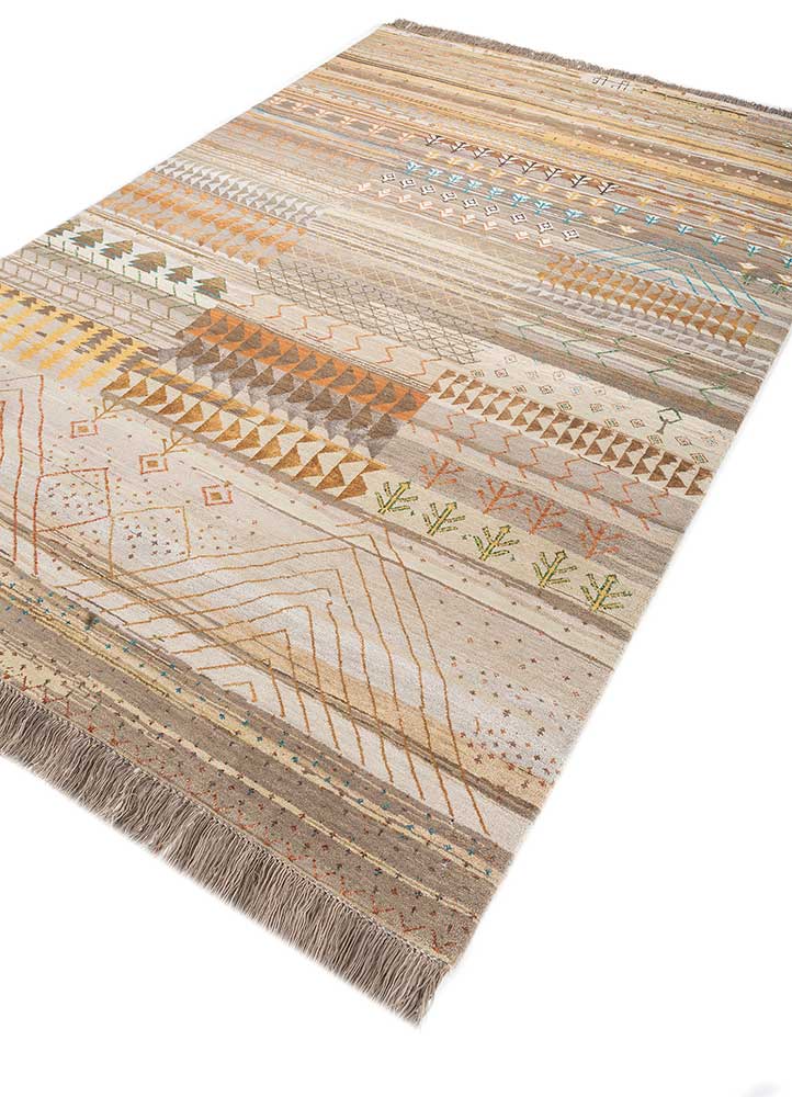 manchaha beige and brown wool and bamboo silk Hand Knotted Rug - FloorShot