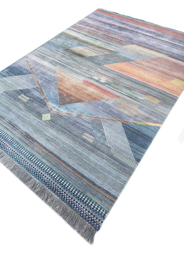 manchaha blue wool and bamboo silk Hand Knotted Rug - FloorShot