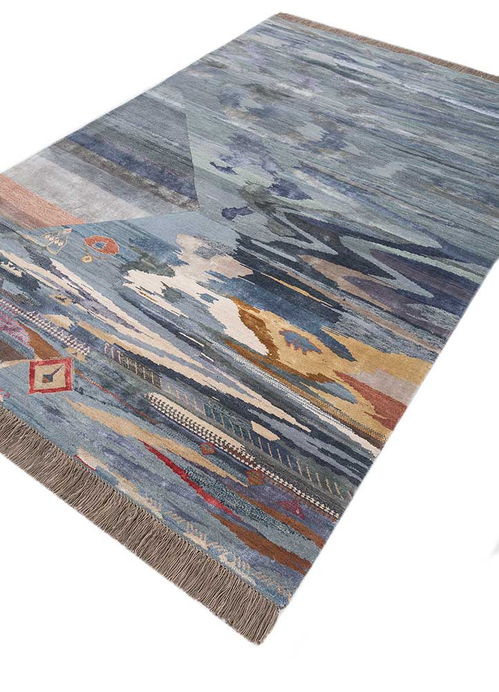 manchaha blue wool and bamboo silk Hand Knotted Rug - FloorShot