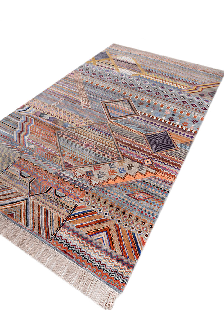 manchaha blue wool and bamboo silk Hand Knotted Rug - FloorShot