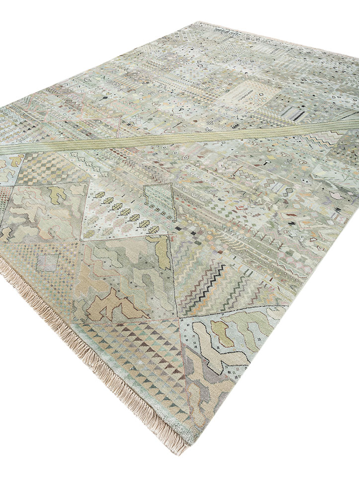 manchaha green wool and bamboo silk Hand Knotted Rug - FloorShot