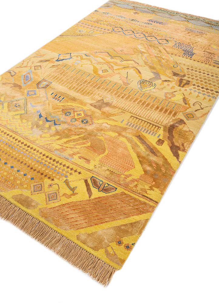 manchaha gold wool and bamboo silk Hand Knotted Rug - FloorShot