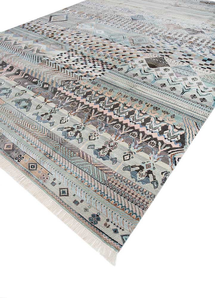 manchaha blue wool and bamboo silk Hand Knotted Rug - FloorShot manchaha blue wool and bamboo silk Hand Knotted Rug - FloorShot