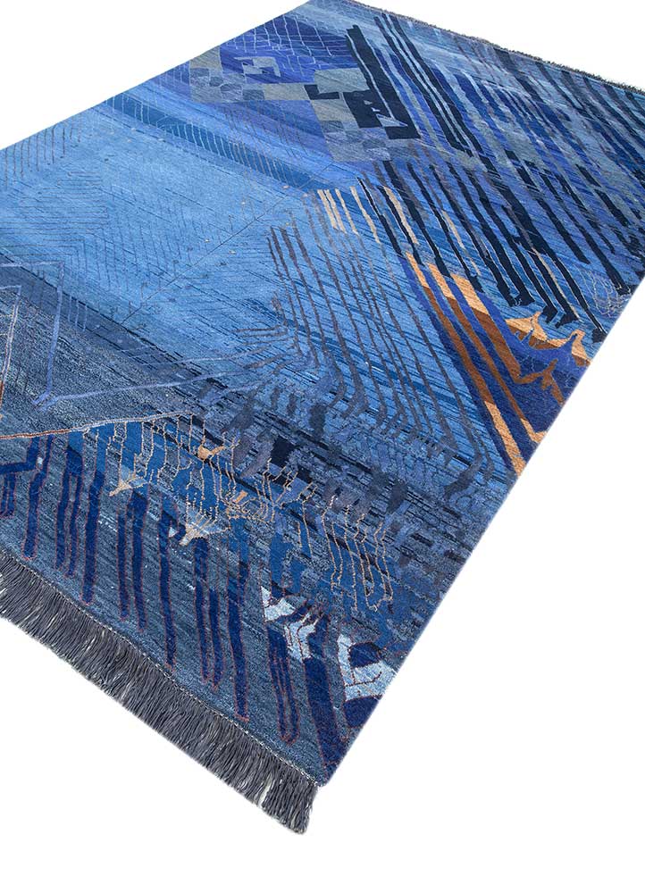 manchaha blue wool and bamboo silk Hand Knotted Rug - FloorShot