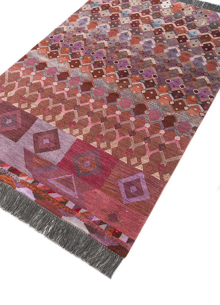 manchaha pink and purple wool and bamboo silk Hand Knotted Rug - FloorShot