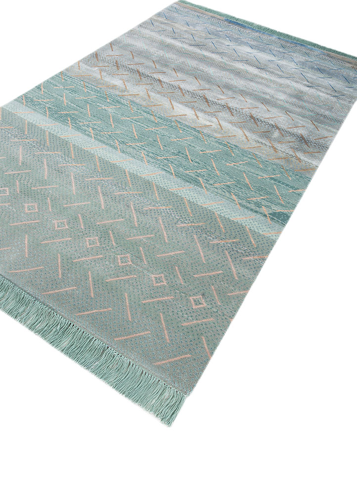 manchaha blue wool and bamboo silk Hand Knotted Rug - FloorShot