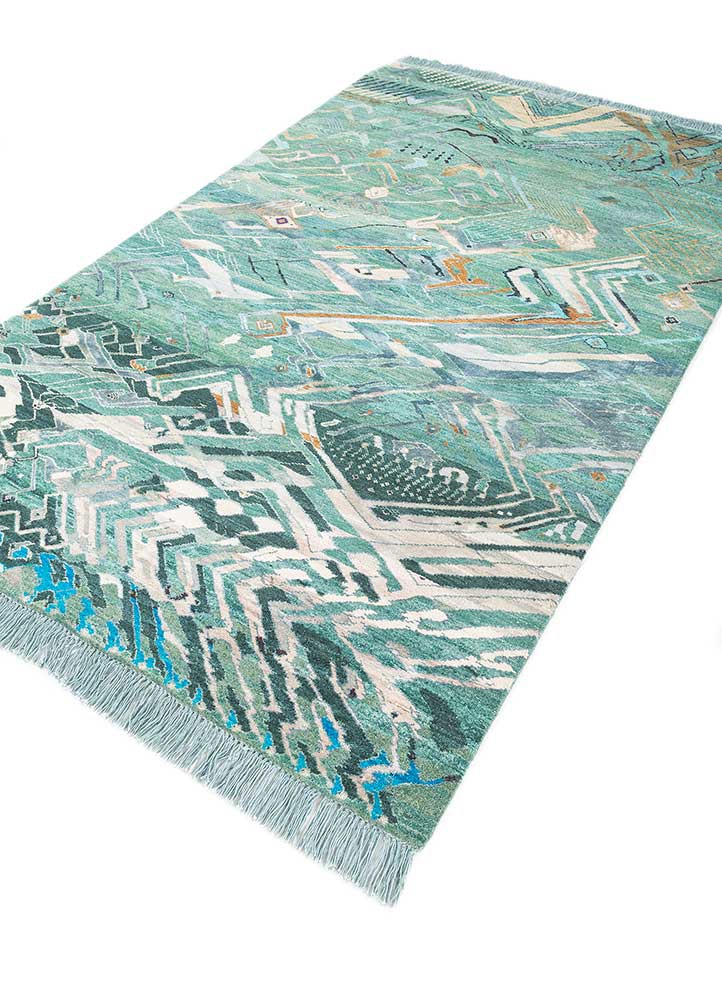 manchaha green wool and bamboo silk Hand Knotted Rug - FloorShot manchaha green wool and bamboo silk Hand Knotted Rug - FloorShot