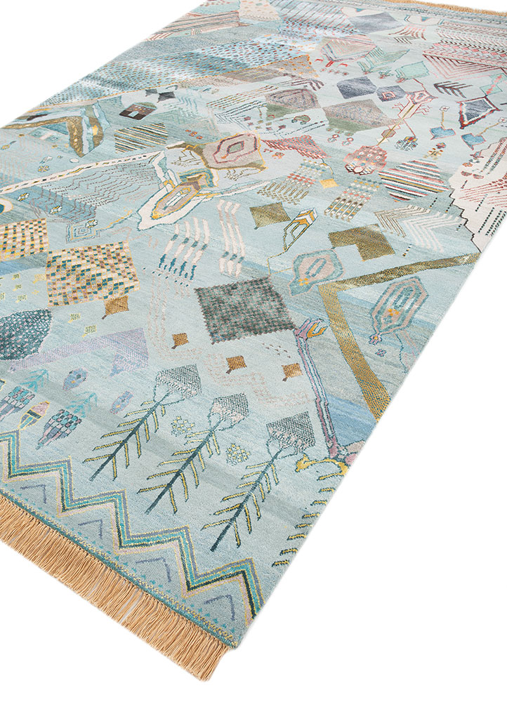 manchaha blue wool and bamboo silk Hand Knotted Rug - FloorShot