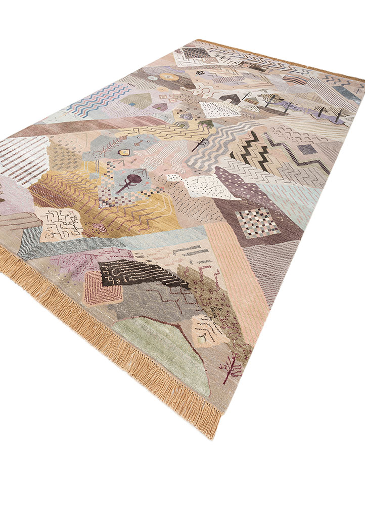 manchaha ivory wool and bamboo silk Hand Knotted Rug - FloorShot