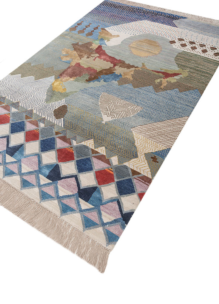 manchaha blue wool and bamboo silk Hand Knotted Rug - FloorShot manchaha blue wool and bamboo silk Hand Knotted Rug - FloorShot