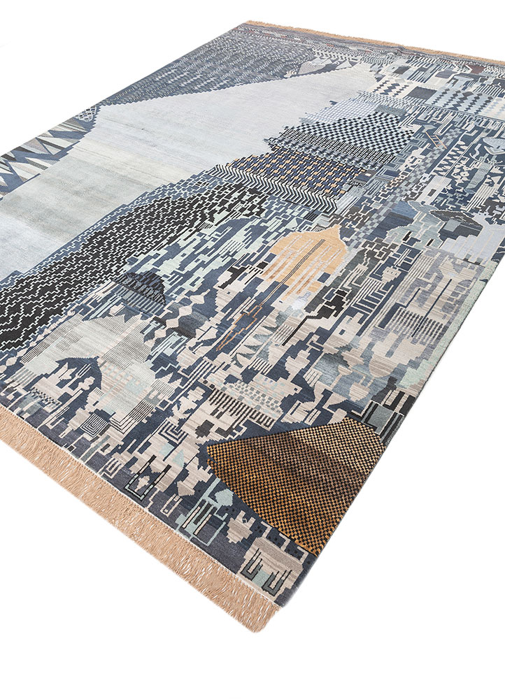 manchaha blue wool and bamboo silk Hand Knotted Rug - FloorShot
