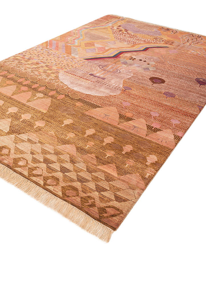 manchaha red and orange wool and bamboo silk Hand Knotted Rug - FloorShot manchaha red and orange wool and bamboo silk Hand Knotted Rug - FloorShot