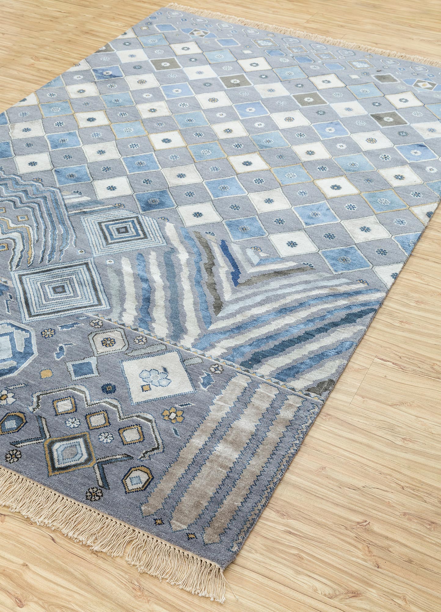 manchaha blue wool and bamboo silk Hand Knotted Rug - FloorShot manchaha blue wool and bamboo silk Hand Knotted Rug - FloorShot