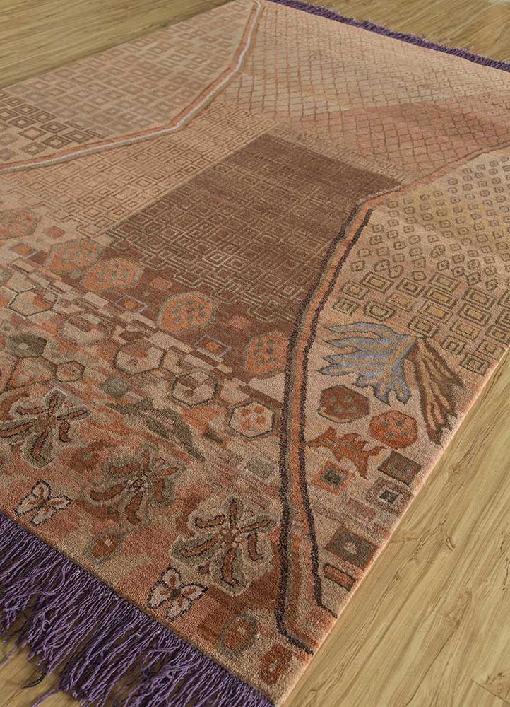 manchaha beige and brown wool and bamboo silk Hand Knotted Rug - FloorShot