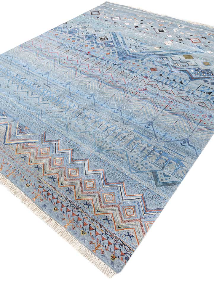 manchaha blue wool and bamboo silk Hand Knotted Rug - FloorShot manchaha blue wool and bamboo silk Hand Knotted Rug - FloorShot