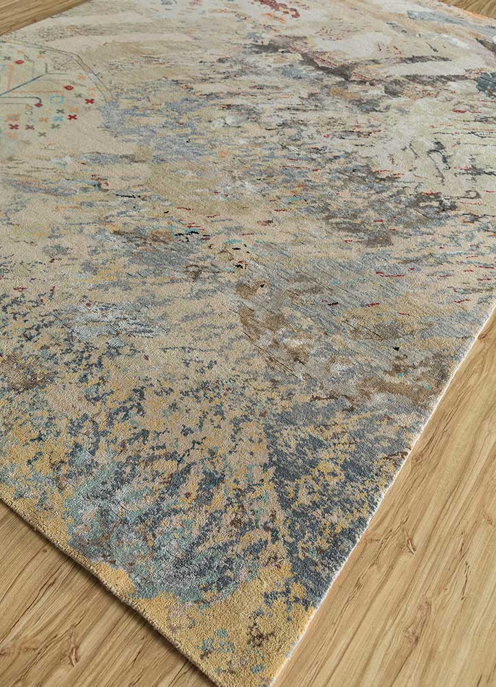 manchaha beige and brown wool and bamboo silk Hand Knotted Rug - FloorShot