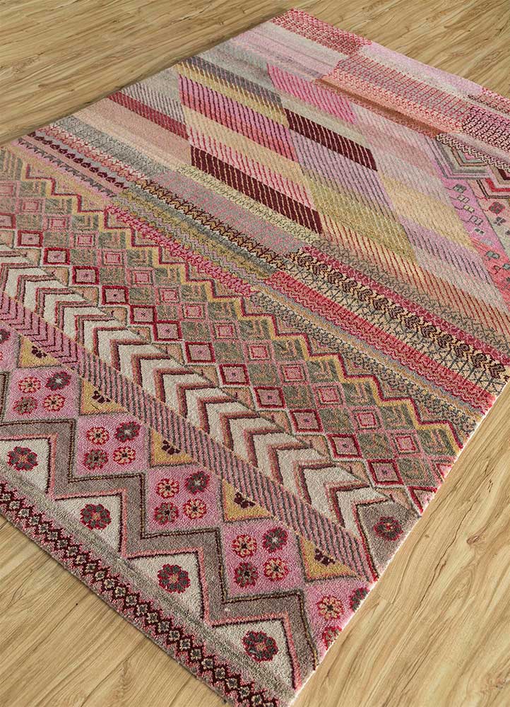 manchaha pink and purple wool and bamboo silk Hand Knotted Rug - FloorShot